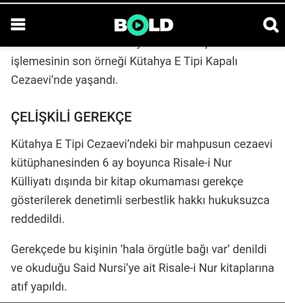 Cumhuriyet rejimi Bediüzzaman Said Nursi hazretlerinden çok korktu.
Siyasal İslamcı rejim ise onlardan daha fazla titredi.
Öyle ki kütüphaneden Risale istedi diye tutukluyu bir yıl daha keyfi yatırdılar!!!
Hukuk mu bu!
Adalet mi!
Apaçık işkence!!
Verilmeyen Denetimliİşkencedir