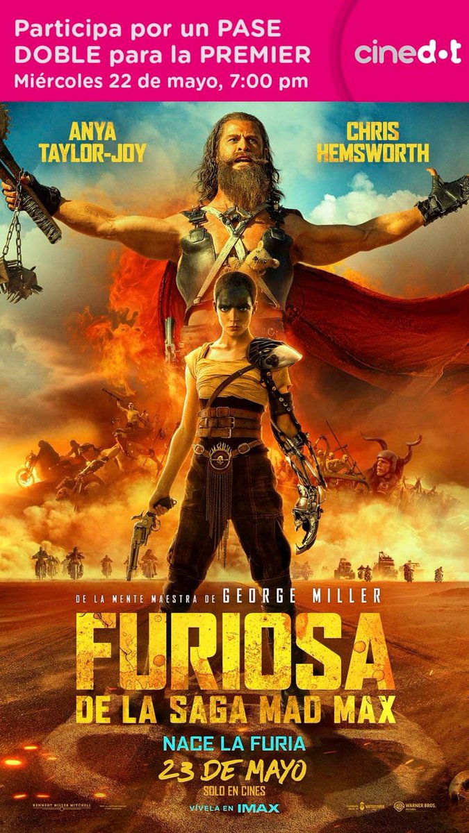 Tengo 5 pases dobles, cortesía de <a href="/Cinedotmx/">Cinedot</a> para que asistan a la premier de #Furiosa

En: Cinedot IMAX Toluca
Hora: 7pm 

Solo dale Like y RT y mándame por DM tu nombre completo y listo!!!!