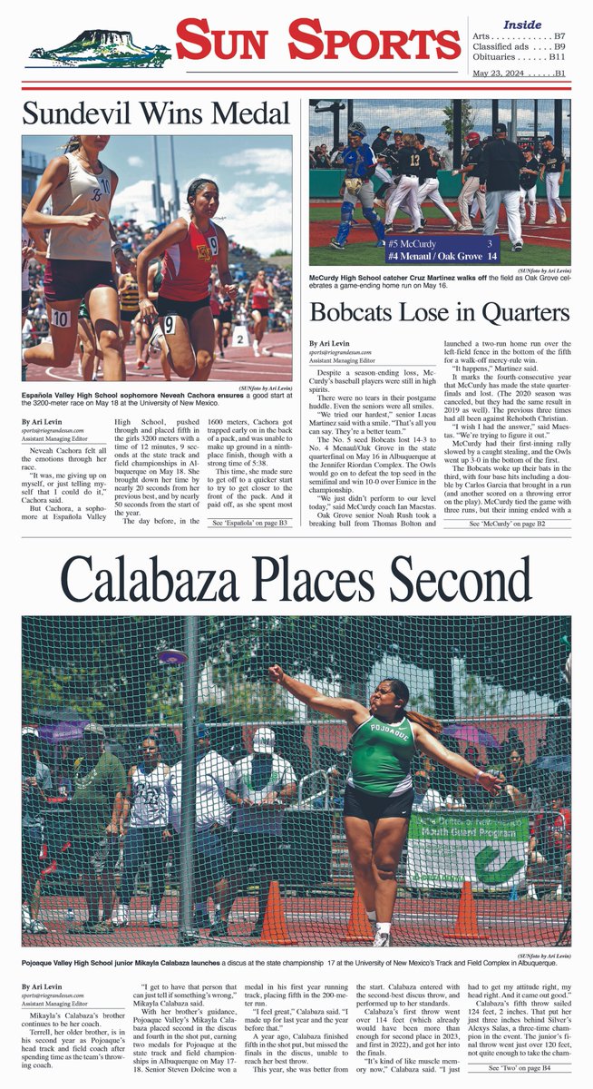 The last week of spring season is here, so be sure to check out this week's SUN Sports section!
<a href="/APSE_sportmedia/">APSE</a>