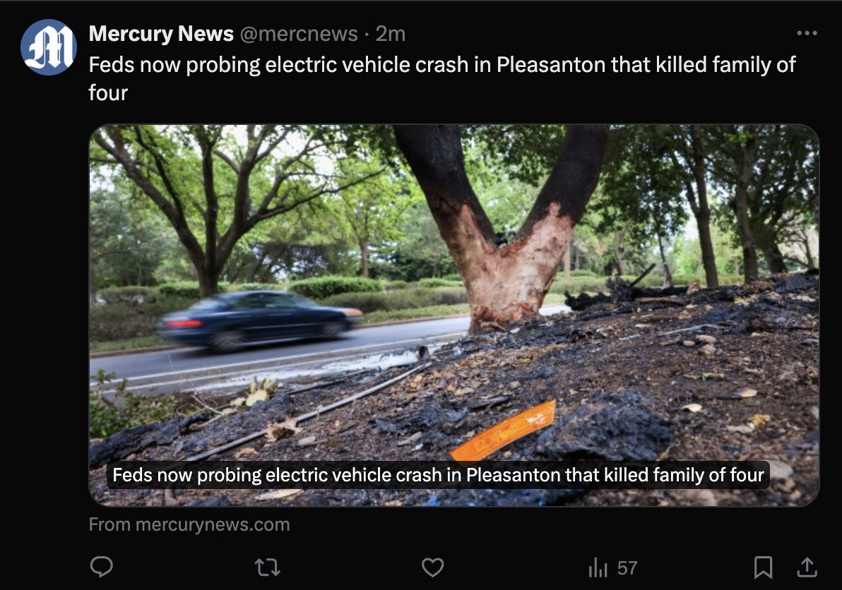 story about reckless driver killing a family: 'make sure you mention he drove a Tesla, ideally in the first word' story about NHTSA investigation of a potentially faulty vehicle that killed a family: 'i don't think the brand is that important tbh' (it's Vinfast)