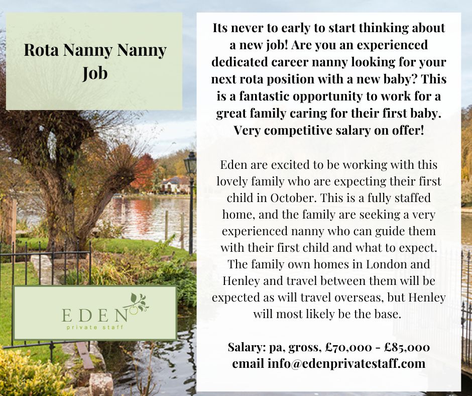 Fantastic Rota Nanny Job! edenprivatestaff.com/job/rota-nanny… #nannyagencies #nannyjob #childcare #rotananny #nannyjobs #Montessori #norlandnanny #chilternnanny #nannyagency