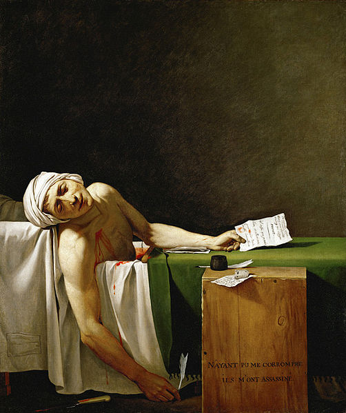 LOUIS DAVID Pintor Francés 1748-1825 Pintura Neoclásica - Histórica Museo del Louvre Óleo s/ Lienzo - 162,5 x 130 cm 'La Muerte de Marat' - 1793