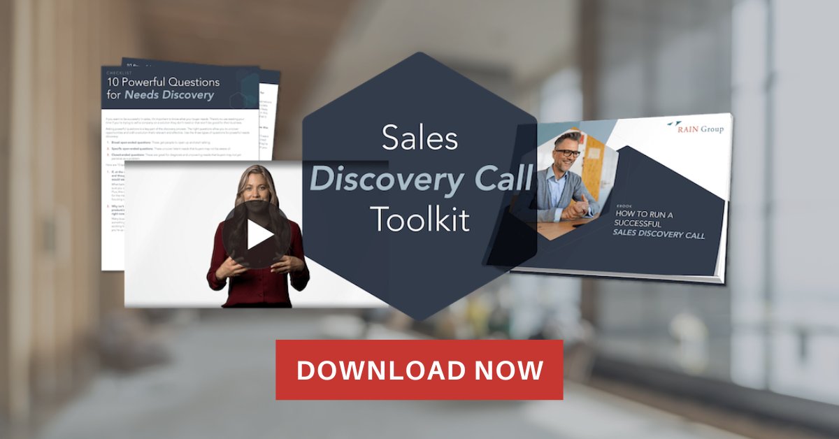 RAINSelling's tweet image. Too many sellers approach conversations with preplanned pitches instead of listening to what buyers need.

Ask incisive questions and uncover the whole spectrum of buyer needs with the resources in this complimentary toolkit: hubs.li/Q02xNBNH0

#sales #salestips #salesrep