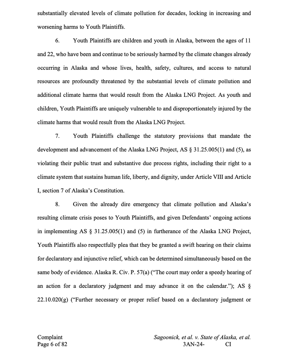 BREAKING: Today 8 young Alaskans filed a constitutional climate lawsuit v. the state & AGDC challenging a state law requiring the development of a massive fossil gas project called Alaska LNG 

The youth are represented by @youthvgov 

#ClimateLitigation #Alaska