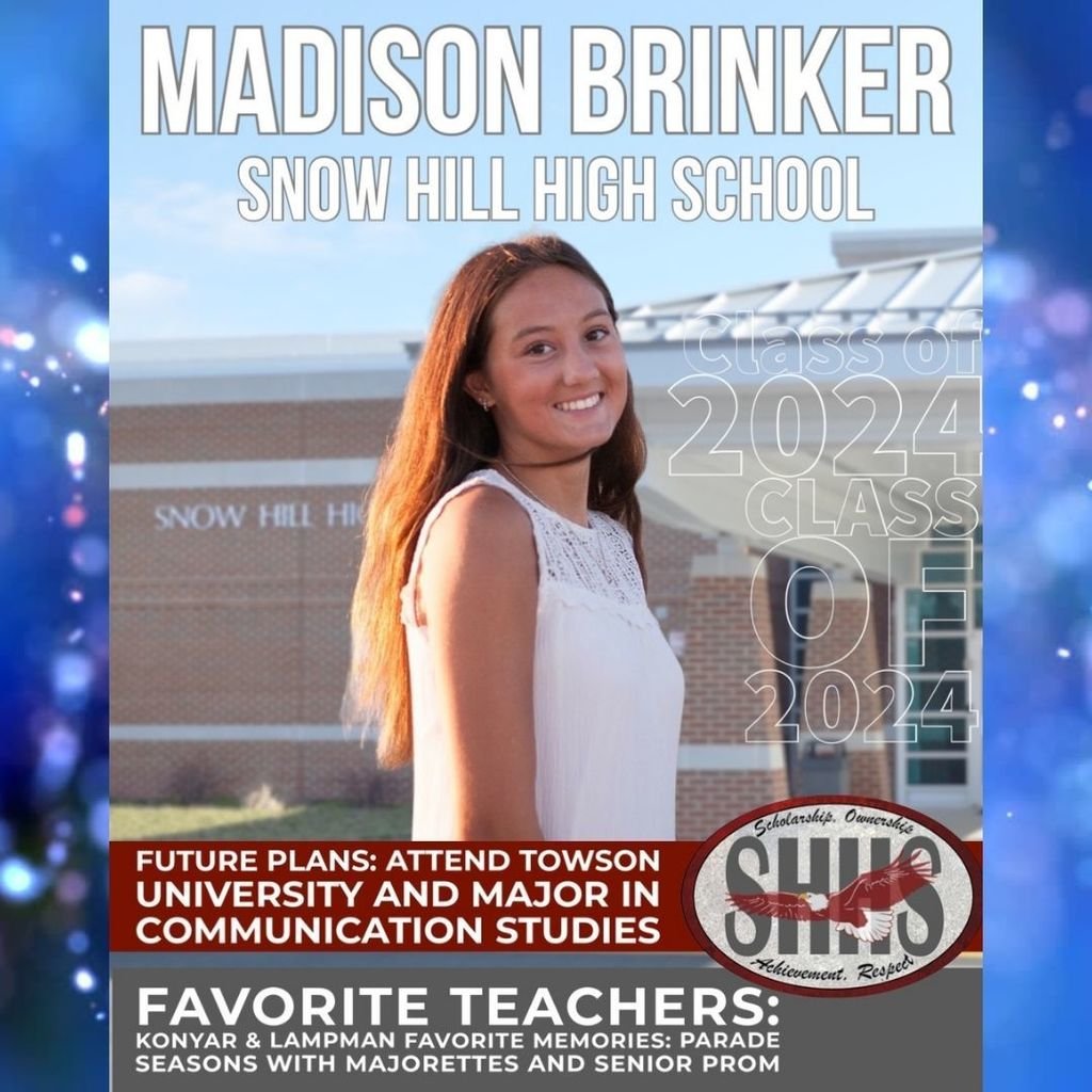 SHHSEagles's tweet photo. Congratulations, Madison! π¦
β€οΈ It's day 3 of our annual #EaglesReachHigherWeek campaign. We are honored to celebrate Snow Hill High School's Class of 2024! #WeSOARhigher #Classof2024π https://t.co/aQ43Y3UOKb