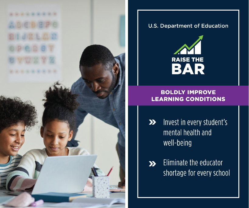 🧘 Increasing mental health support.
👩🏽‍🏫 Investing in teachers. 
⬇️ Reducing counselor ratios.

Here’s how ED is raising the bar on improving learning conditions in our nation’s schools: ed.gov/RaiseTheBar