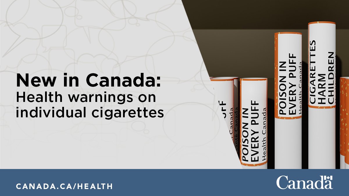 Canada has become the first in the world to require health warnings directly on individual cigarettes. Starting on July 31, retailers selling king-sized cigarettes must comply with the regulations. Learn about quitting smoking: ow.ly/LUpI50RRALg