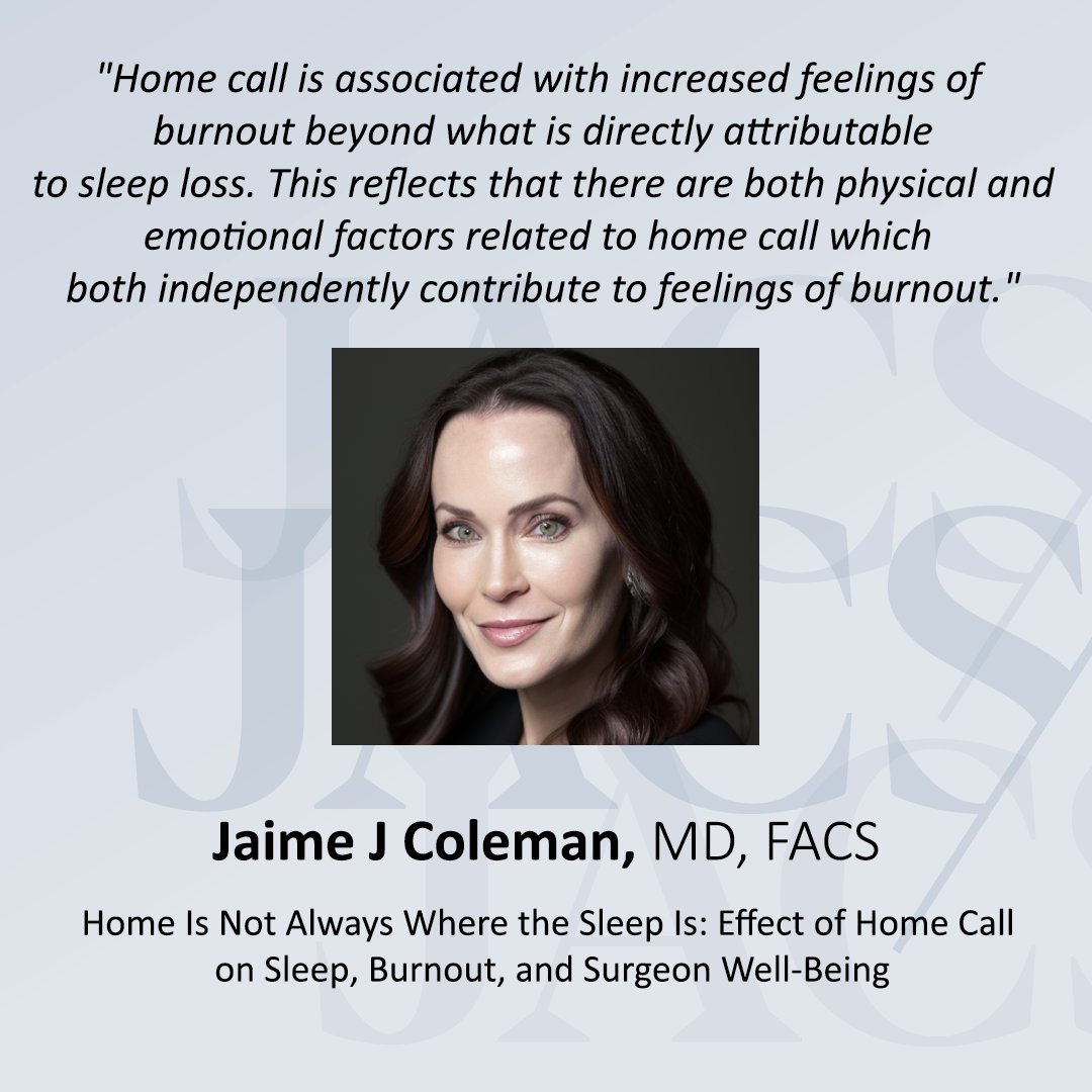 Check out this trending #HotJACS article! 🔥Home Is Not Always Where the Sleep Is: Effect of Home Call on Sleep, Burnout, and Surgeon Well-Being journals.lww.com/journalacs/ful…
