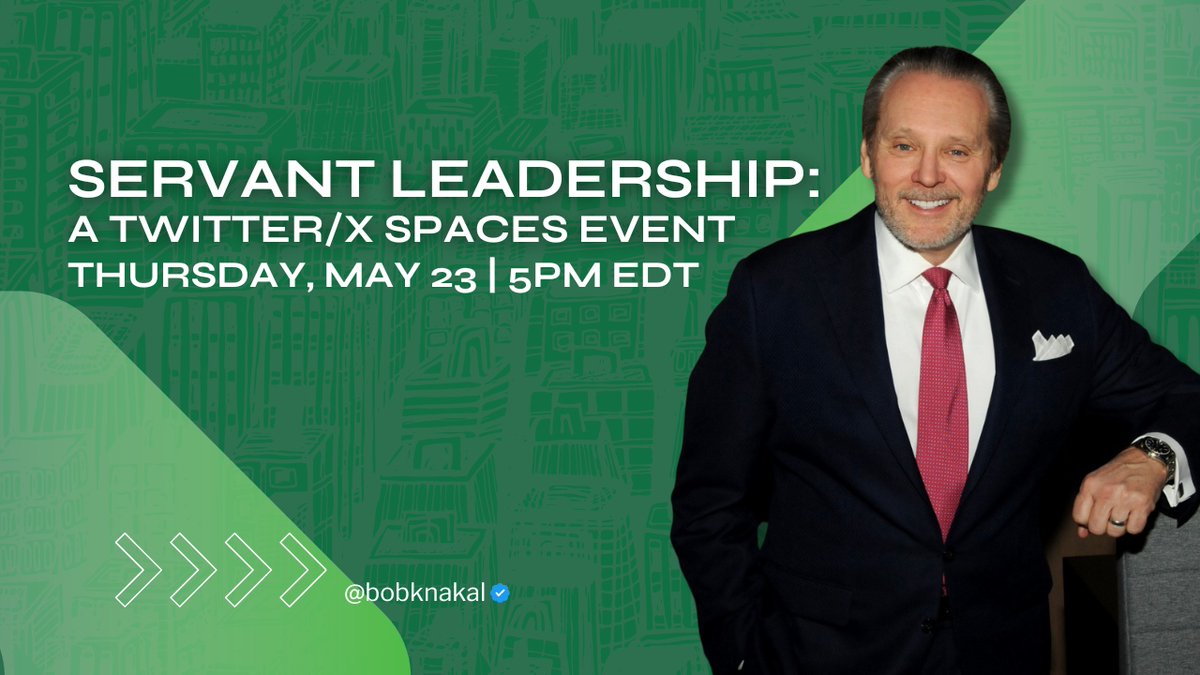 Happening tomorrow at 5pm EDT. Twitter/X Spaces event about 'Servant Leadership.'I have had several questions about how we employed it at MK and I'd like to share those lessons with you. Make sure you tune in! Join here: x.com/BobKnakal/stat…