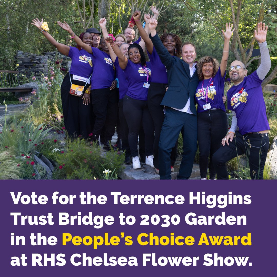 Please vote for the Terrence Higgins Trust Bridge to 2030 Garden to win the People’s Choice Award at #RHSChelsea: bbc.co.uk/chelsea The powerful storytelling in our garden has changed so many people’s perceptions of HIV this week. You have until 7pm on Thursday 23 May!