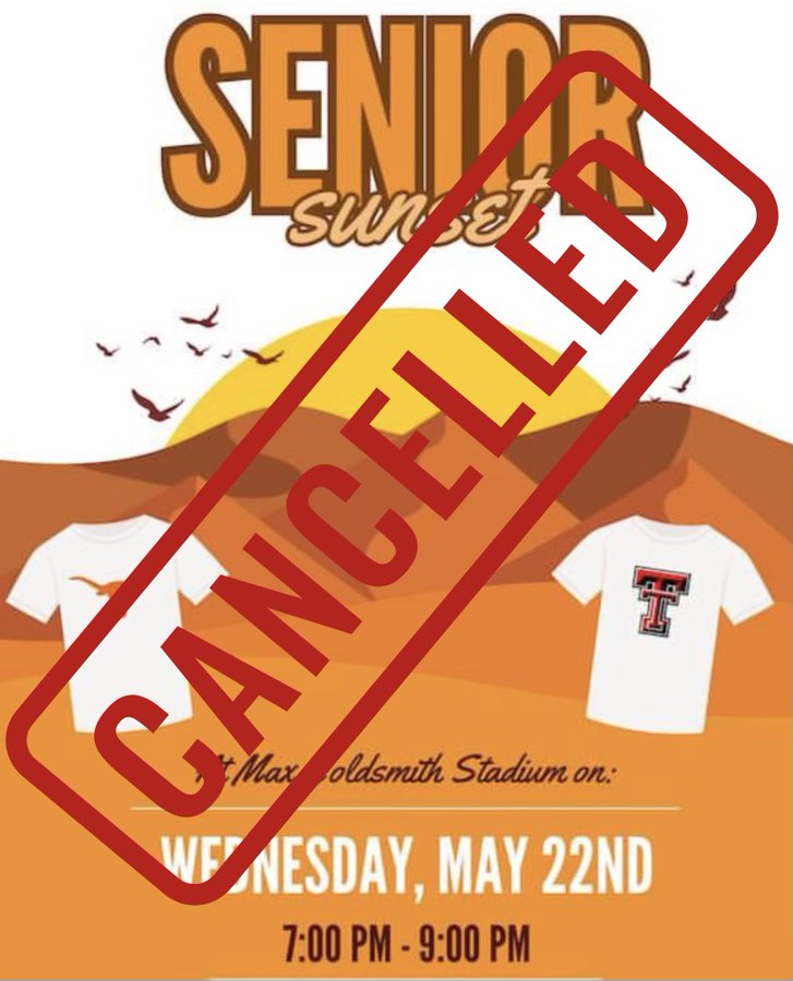 We are so sad to have to cancel Senior Sunset for tonight. There is a threat of severe weather and the stadium is closed. We will see all of our seniors at graduation practice at 8:30am tomorrow in our LHS Auditorium! You don't need to bring anything except yourself.
