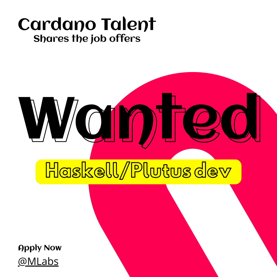 🔷 Cardano Talent shares the job offers!  

Haskell/Plutus developer at <a href="/MLabs10/">MLabs</a> 

About  company  ➡️
linkedin.com/company/mlabsc…

Apply for the position ➡️
linkedin.com/posts/mlabscon…

<a href="/CardanoTalent/">Cardano Talent</a> connects professionals and is here to help!  

 Join our community on Discord