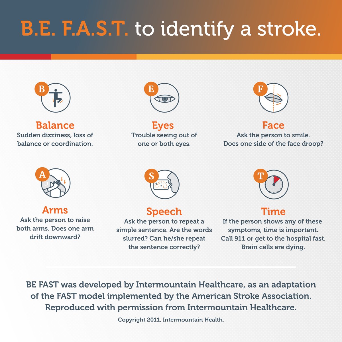 B.E.F.A.S.T. is a simple acronym that can help you identify a stroke. #StrokeAwareness #StrokeAwarenessMonth #StrokePrevention