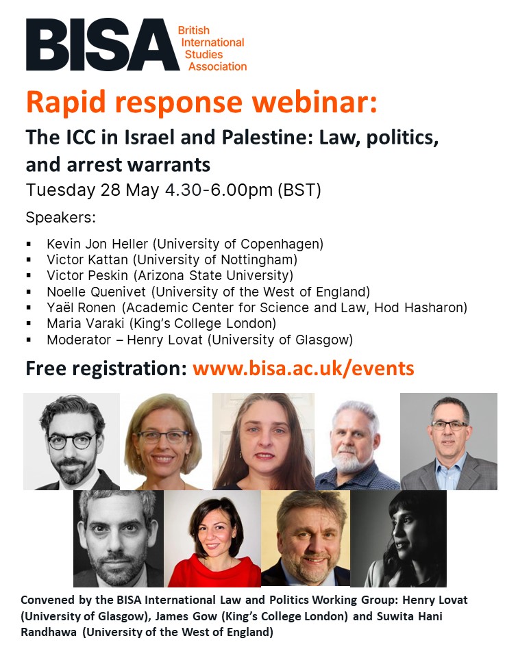 Hope you can join us next Tuesday with @MYBISA @suwitahani 'The ICC in Israel and Palestine: Law, politics, and arrest warrants' Stellar lineup, inc. @kevinjonheller @VictorKattan @victor_peskin @NoelleQuenivet1 @YaelRonen5 @maria_varaki Register: bisa.ac.uk/members/workin…