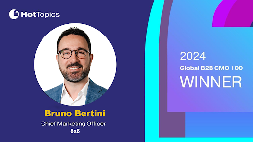 Congratulations to our #CMO @brubertini for being named a @HotTopicsHT 2024 Global #B2B CMO 100 award recipient. We are thankful for Bruno’s leadership at 8x8. See the full CMO 100 list here: bit.ly/4amvVBK #CCaaS #CX #contactcenter #UCaaS