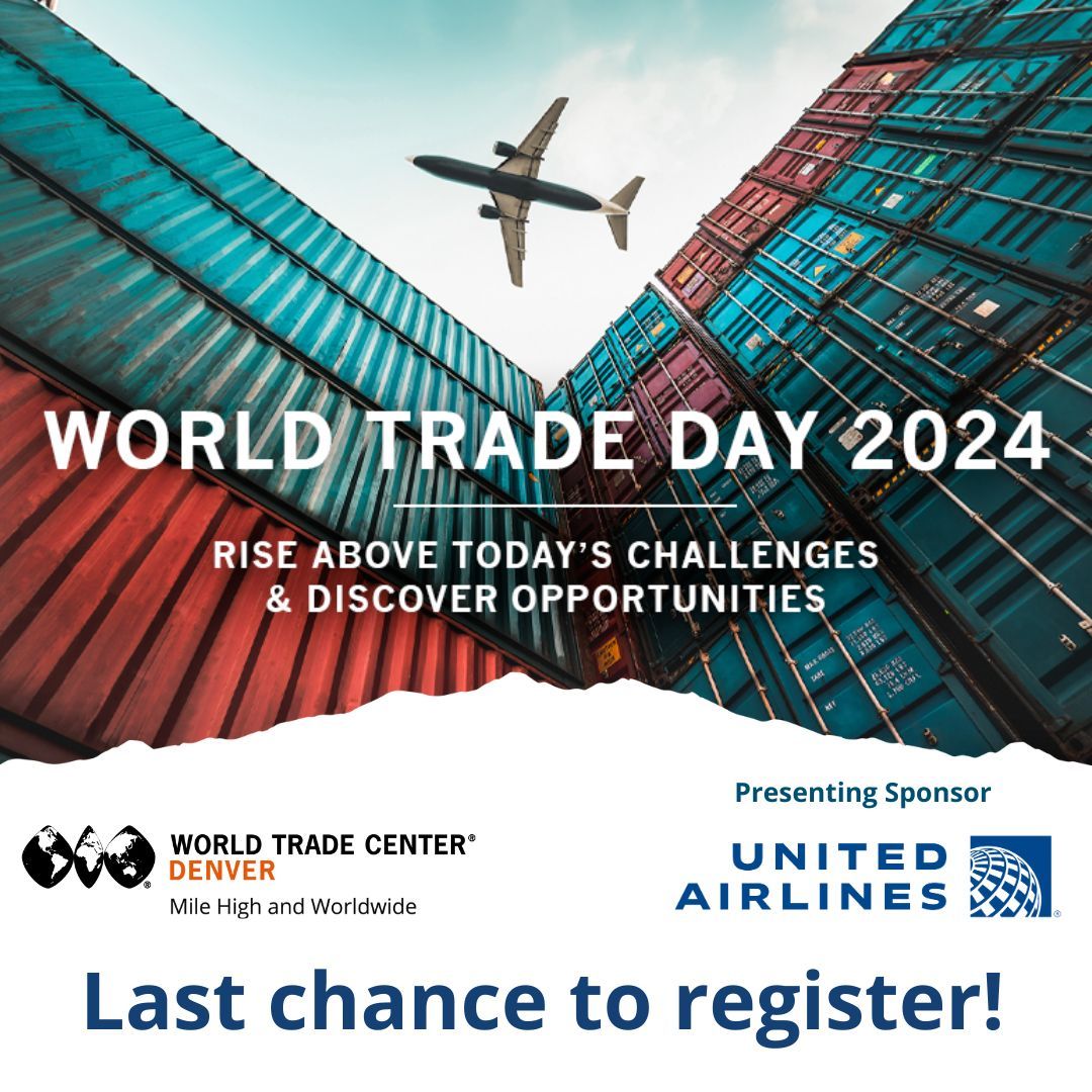 🌍✨ Secure your spot for #WorldTradeDay2024 before May 22, 11:59 pm! Don't miss out on this global celebration of trade and innovation. Register now and be part of shaping the future of international commerce #wtcdenver #worldtradeday #wtcevents #colorado buff.ly/3yaoMXS