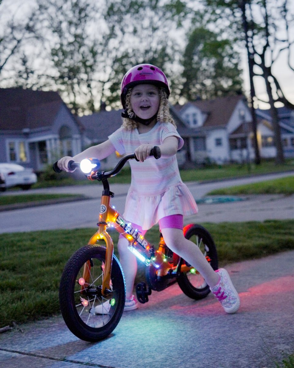 Evening rides just got 100x brighter! 🧡⚡ We've teamed up with @Brightz_Ltd to give one lucky kiddo a tricked out bike. 🤩 🔗 Visit Instagram.com/StriderBikes to enter! #StriderBikes #StrideOn