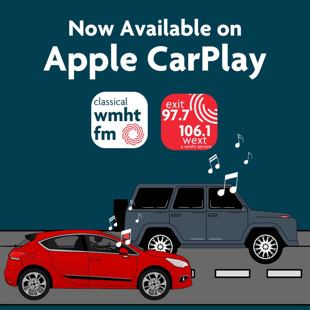 Take your favorite WMHT radio station wherever you go! Our WMHT-FM & WEXT apps are now compatible with Apple CarPlay! Open your CarPlay, tap the app, & press play (even outside of our broadcast area)! Download the WMHT-FM & WEXT apps in the Apple Store or the Google Play Store.