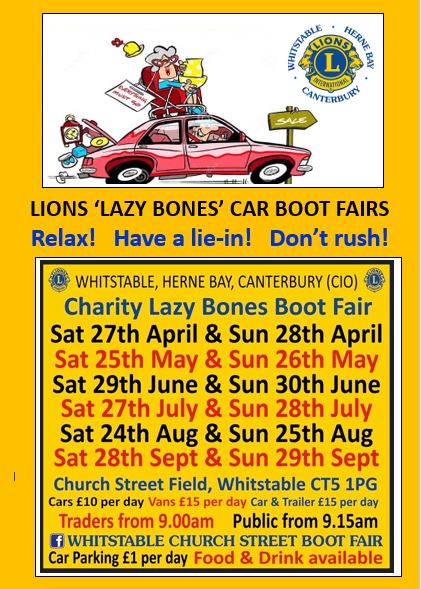 It's time for the Lions'Lazybones Carboot Fair! Find a bargain, take home our beautiful plants, support the Lions' fundraising for people in need. Want to sell? No extra charge for additional space. 🙂#whitstablecarbootfair #Lionslazybonescarboot #lionsplantsale #churchstreetfair