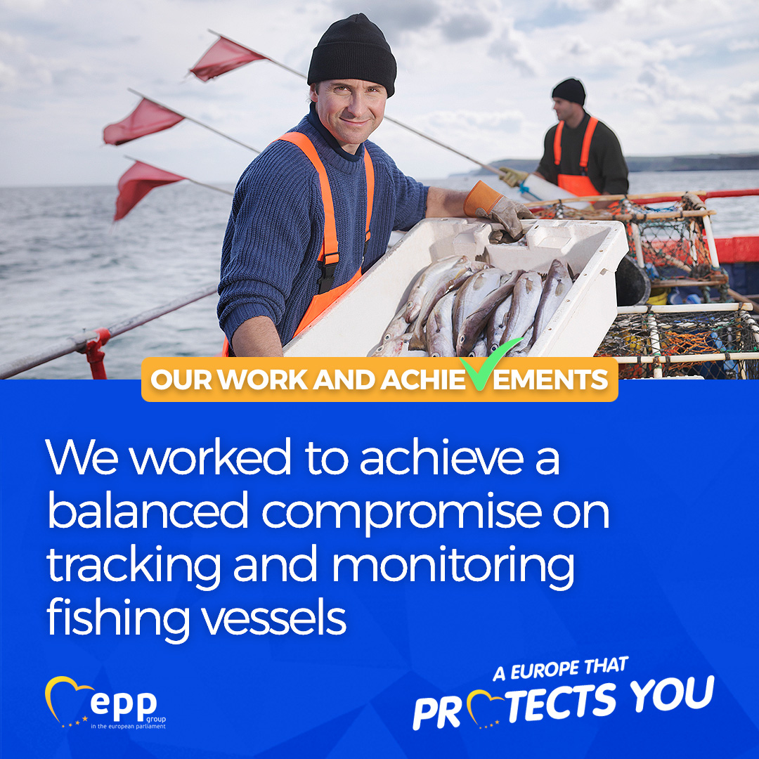 Thanks to the EPP Group, fishers will: 🔵Not be livestreamed 🔵Recordings will follow GDPR 🔵CCTV cameras will only be required on large ships Achieving a balanced compromise on fisheries control. Read more: epp.group/OurWork #EuropeProtects