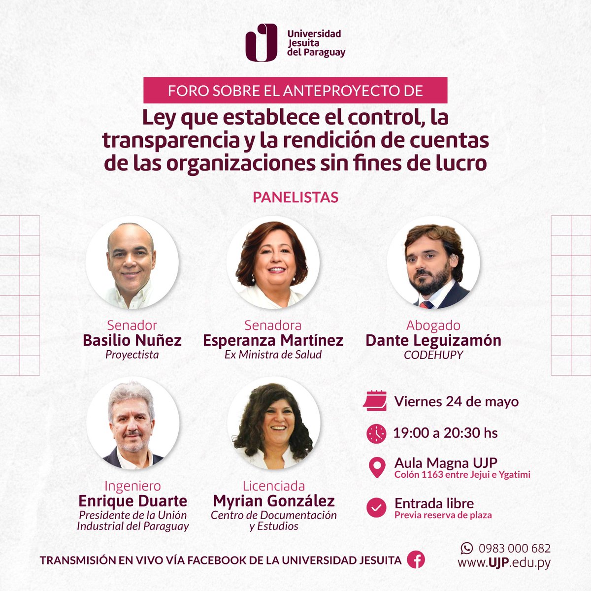serpaj_py's tweet image. Les invitamos al Foro sobre el ante proyecto de Ley que establece el control, la transparencia y rendición de cuentas de las organizaciones sin fines de lucro. 
🗓️ Viernes 24 de mayo
🕛 19.00 a 20:30 h.
📍 Aula Magna UJP
🎟️ Entrada libre (previa reserva) 
📲 0983 000 682