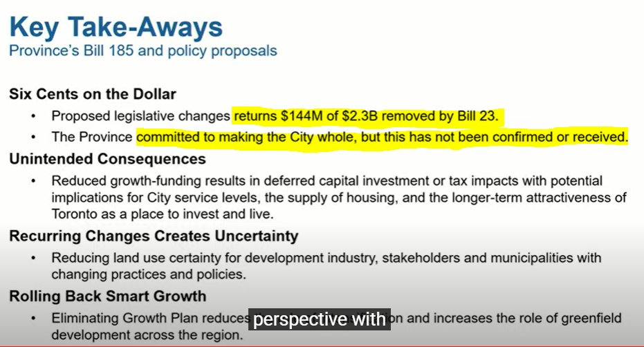 At city council, city staff say @fordnation has not yet honoured his promise to make municipalities 'whole' for provincial changes that dramatically reduce how much municips can charge developers to fund infrastructure to service new residents