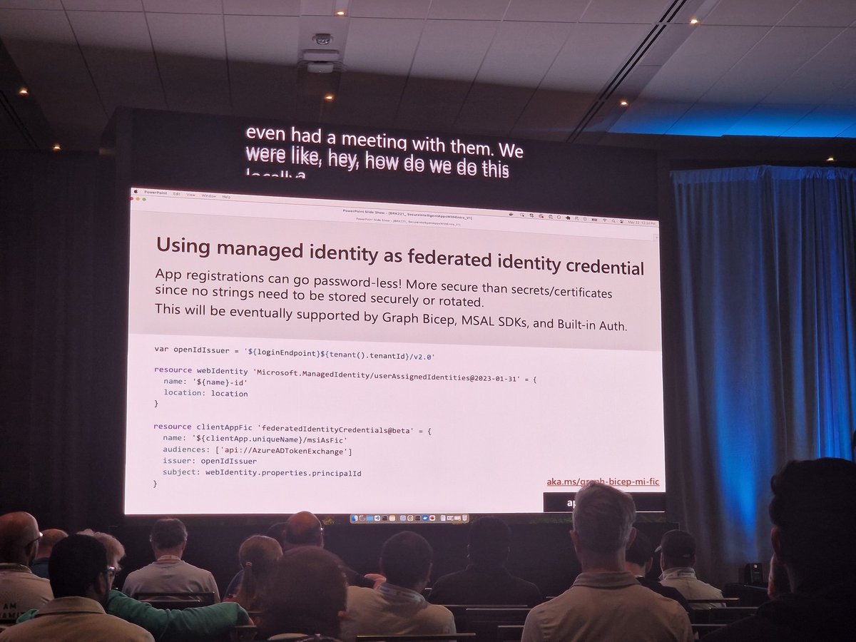bartstrubbe's tweet photo. The future is managed identity (cannot do locally however). #msbuild https://t.co/LqTQxJA4D0
