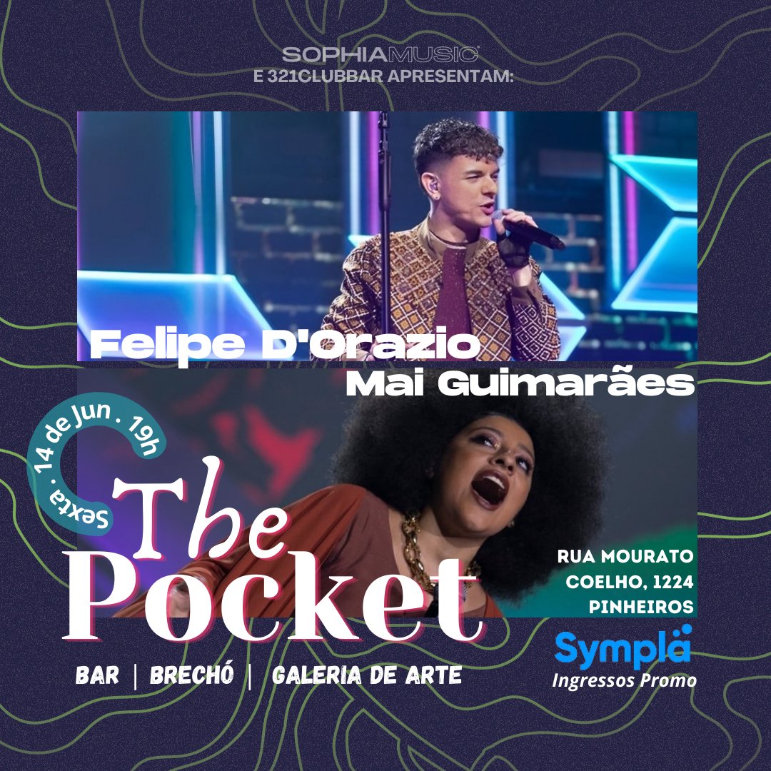 FelipeDorazio's tweet photo. Do 'Canta Comigo' pro '321 Club Bar' 💜✨ Dia 14/06 (sexta) eu e a Mai Guimarães apresentaremos nossos shows no projeto 'The Pocket' em Pinheiros-SP, às 19h! 🎟️ Ingressos aqui https://t.co/koVgvJko6k 
Noite regada à música pop e mpb em uma combinação imperdível! ESPERAMOS VOCÊ! https://t.co/uRrVA8mfkX