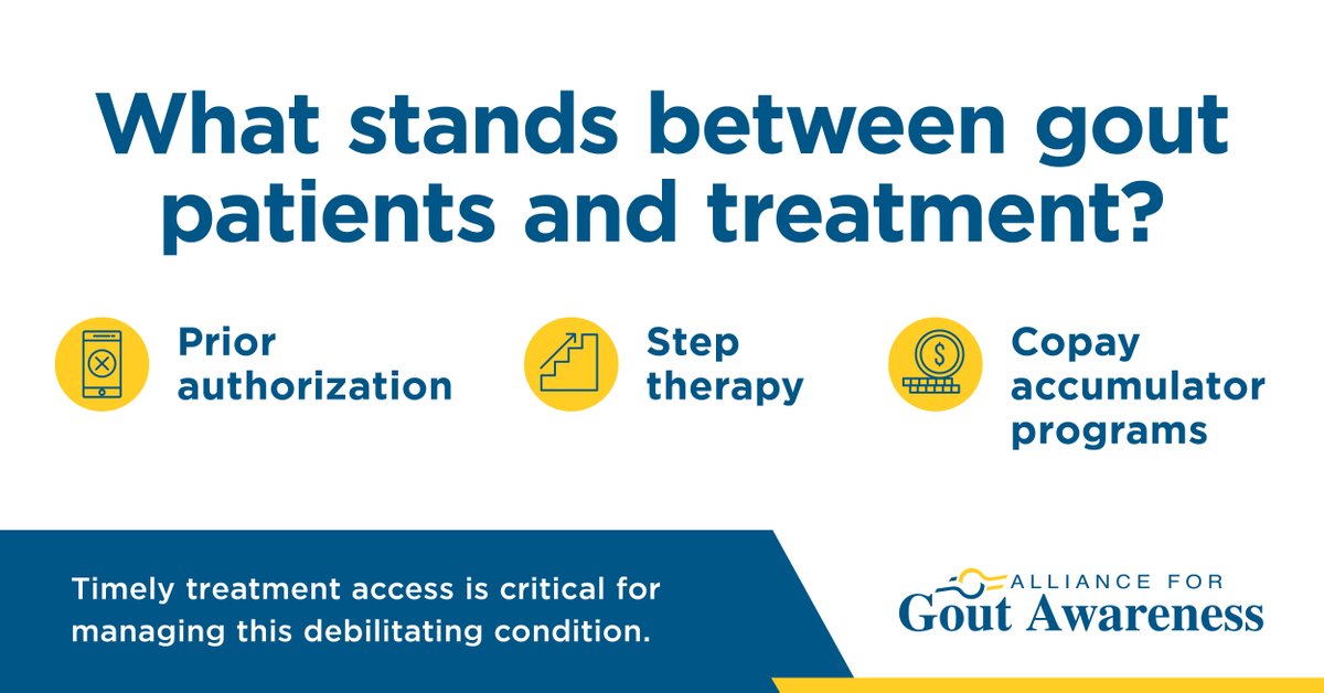 DYK? Prior authorization, step therapy and copay accumulator programs stand in the way of gout patients and optimal care. Learn more from @GoutAlliance during #GoutAwarenessDay: bit.ly/4bXdk1w