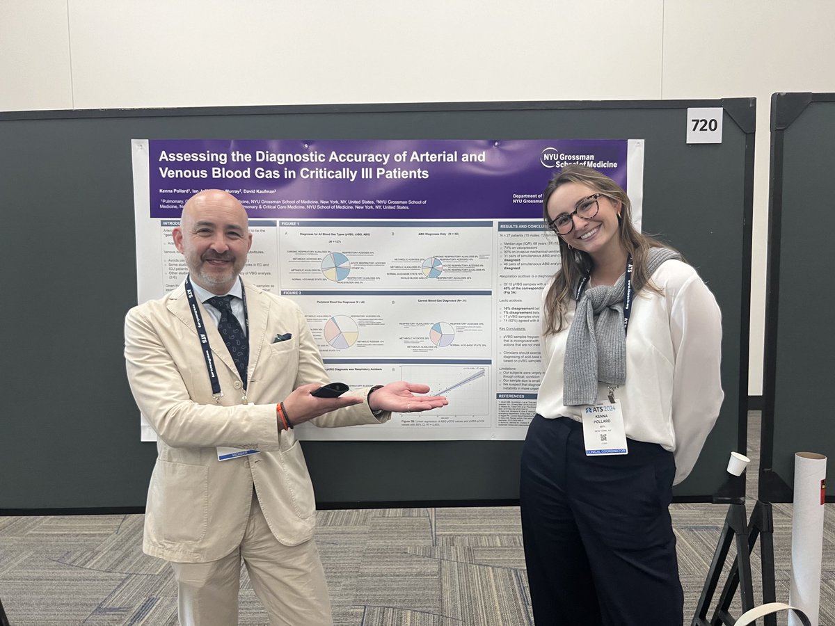 Fantastic work by Kenna Pollard, MPH and Dr. David Kaufman detailing the inadequacy of peripheral VBGs in management of critically ill patients! ⁦@NYULangonePCCSM⁩ #ATS2024