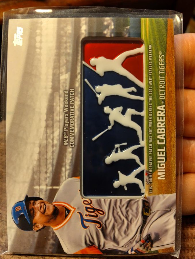 We have here a Baseball 2018 Miguel Cabrera #Tigers Topps Players Weekend Logo Patch Card #PWP-MCB. Asking $1.00. Feel free to make any offers. Retweet or stack if you want. @Hobby_Connector @Acollectorsdrea @sports_sell @CardboardEchoes