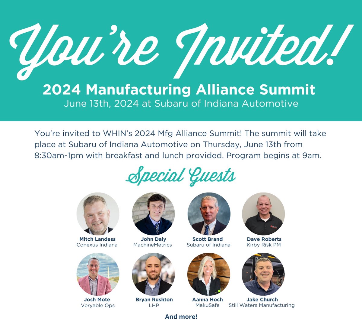 Wabash Heartland Innovation Network- WHIN (@whinnetwork) on Twitter photo 🚨📅 Our 2024 Manufacturing Summit is coming up on Thursday, June 13th at Subaru of Indiana Automotive! Register today to claim your spot: link.whin.org/2024MfgSummit
We look forward to seeing you in June! 🚨📅 Our 2024 Manufacturing Summit is coming up on Thursday, June 13th at Subaru of Indiana Automotive! Register today to claim your spot: link.whin.org/2024MfgSummit
We look forward to seeing you in June!