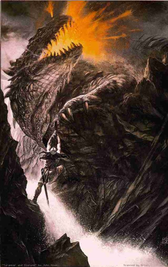 Turin and Glaurung art by John Howe