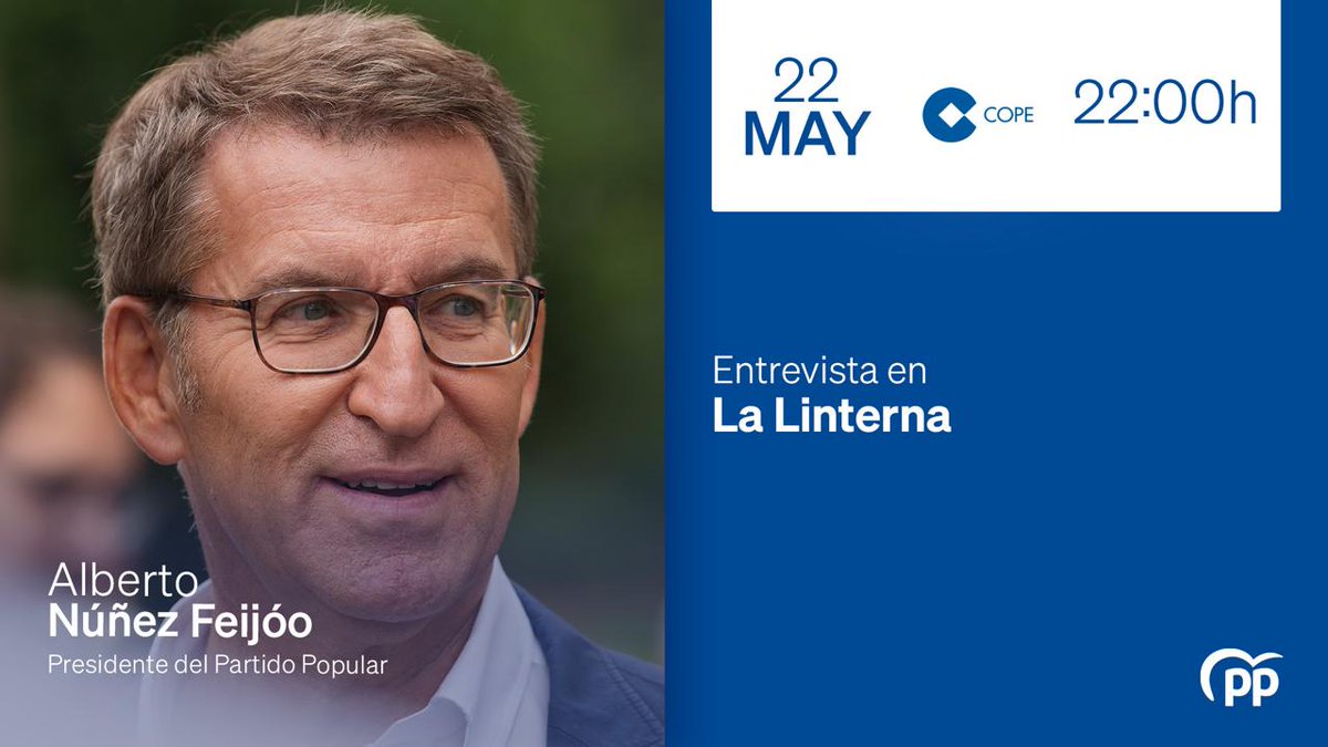 🎙️ A partir de las 22:00h, @NunezFeijoo estará en @linternacope. 📻 Síguelo a través del siguiente enlace: cope.es/directos/net1