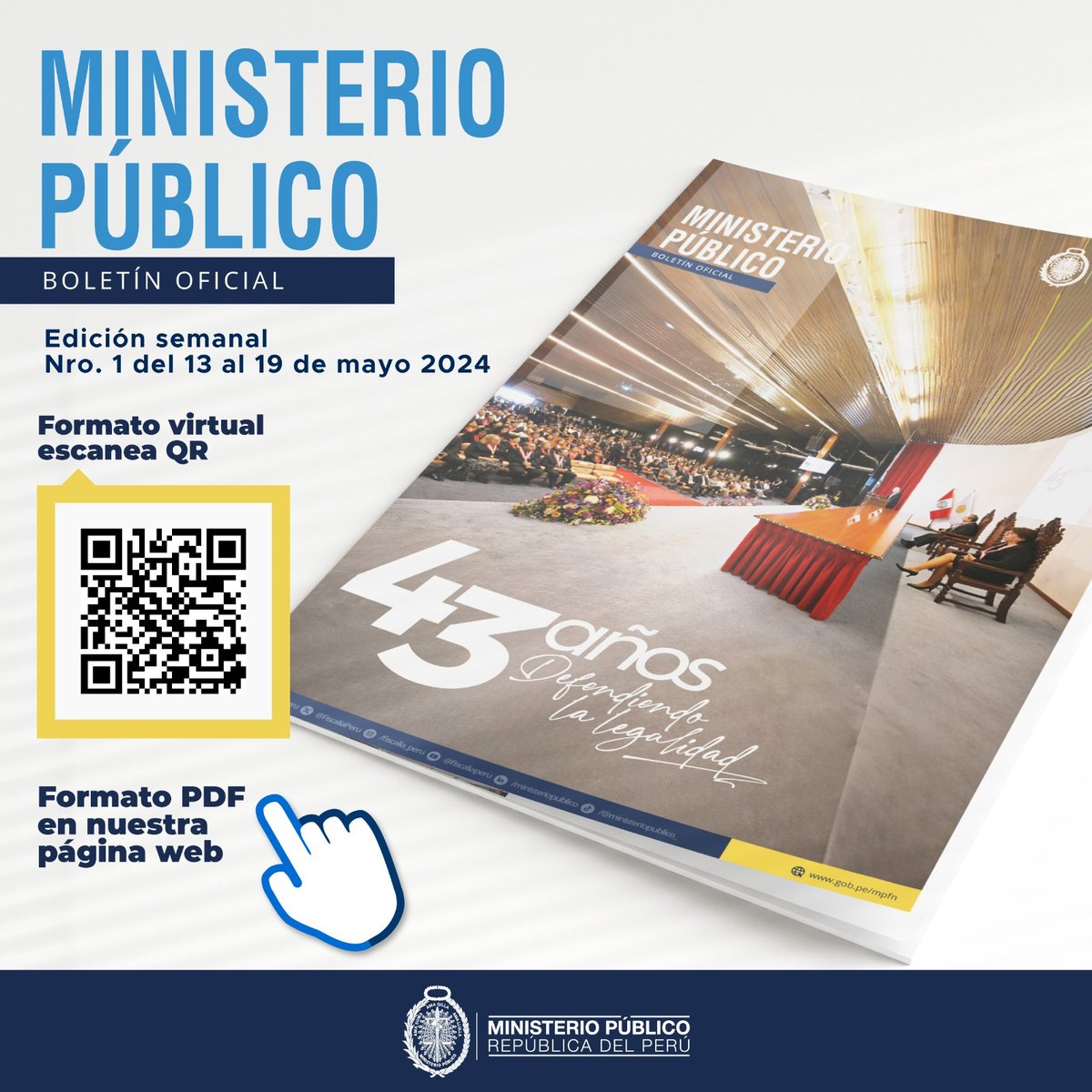 📰📲 ¡Todas nuestras noticias al alcance de tu mano! Ahora podrás revisar la información del Ministerio Público en nuestro boletín informativo digital. Ingresa en los siguientes enlaces: 🌐 Formato Virtual: acortar.link/ZAdl1Z 📄 Formato PDF en web: gob.pe/es/i/5598107