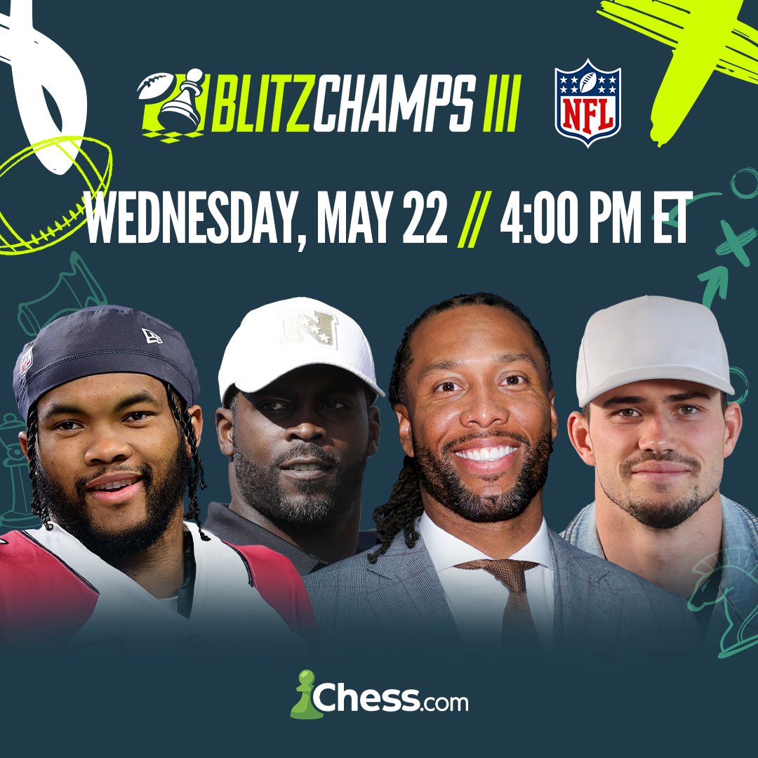 It's the Super Bowl of Chess. 8 great @NFL players matching wits. 1 will be crowned a champion. Watch live at 4p ET. Twitch: tinyurl.com/4xybjuyk YouTube: tinyurl.com/4mewuh3k