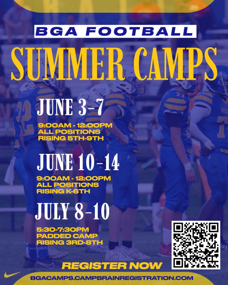 Register for our Youth and Middle School Camps #BGAfootball #BGAlife