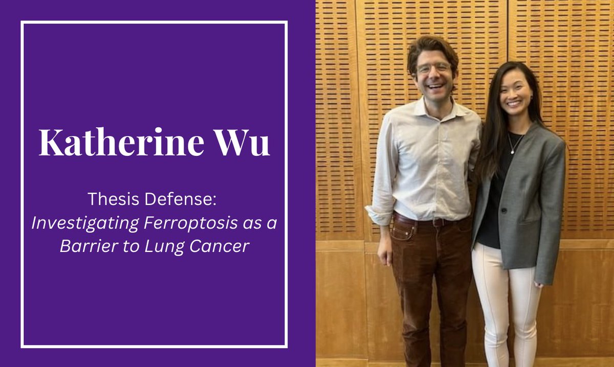 Congratulations to #KatherineWu on the completion of the Thesis Defense: Investigating Ferroptosis as a Barrier to Lung Cancer! 🎉 Supervised by Dr. Thales Papagiannakopoulos (@ThalesPapaG)