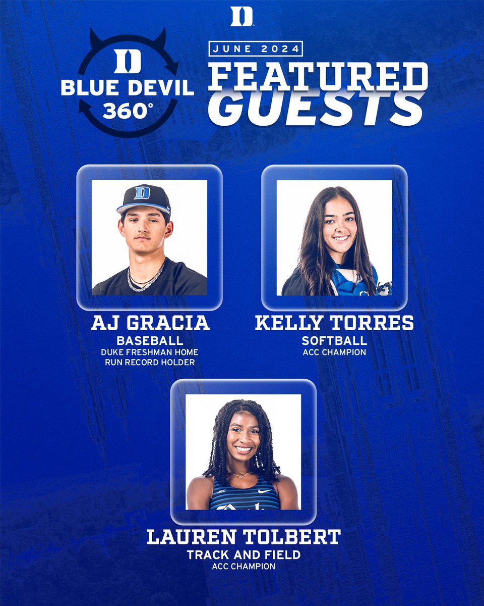 Listen to this... Kelly Torres won the ACC Championship with @DukeSOFTBALL, Lauren Tolbert helped @DukeTFXC claim the top spot at ACCs, & AJ Gracia set the new @DukeBASE freshman HR record ...all in the same day on May 11! 𝗕𝗹𝘂𝗲 𝗗𝗲𝘃𝗶𝗹 𝟯𝟲𝟬 ➡️ goduke.us/44O5zYx