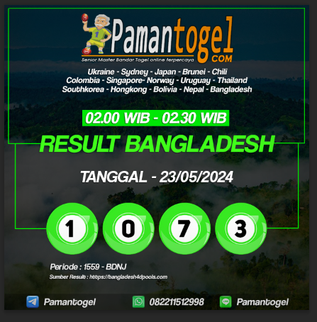 Result Pasaran  BANGLADESH  23/05/2024
Prize 1 :  1073
Shio :   Naga (01)
Selamat para pemenang
Play, Bet And Win With Us
#slotgacorhariini #daftarslot #akunslot #situsslot #bandartogel #situstogel #totomacau #pamantogel #paitopaman