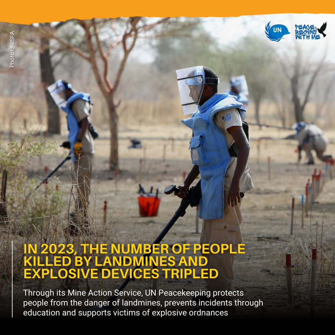 Every hour, a person loses their life to an explosive device.

@UNMAS works to protect people from landmines, including through educational outreach, while also supporting victims.

More from @UNPeacekeeping during this Protection of Civilians Week: peacekeeping.un.org/en/mine-action