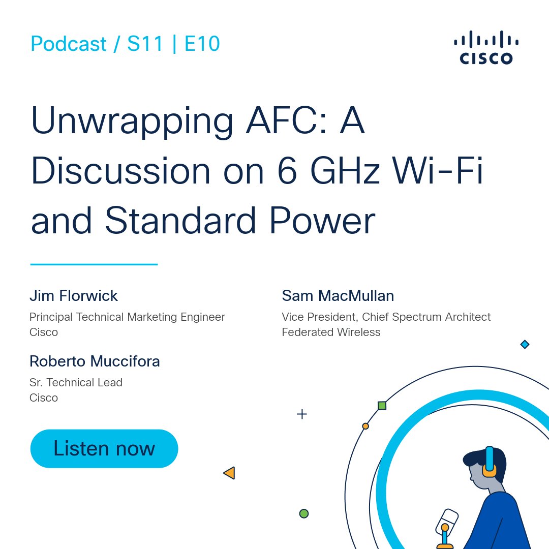 CiscoSP360's tweet image. In the newest #CiscoChampions episode, discover how Automated Frequency Coordination (AFC) plays a role in supercharging wireless communication—plus hear about upcoming feature launches on @meraki platforms.

Tune in ⬇️
cs.co/6015dLox1

#CiscoNetworking