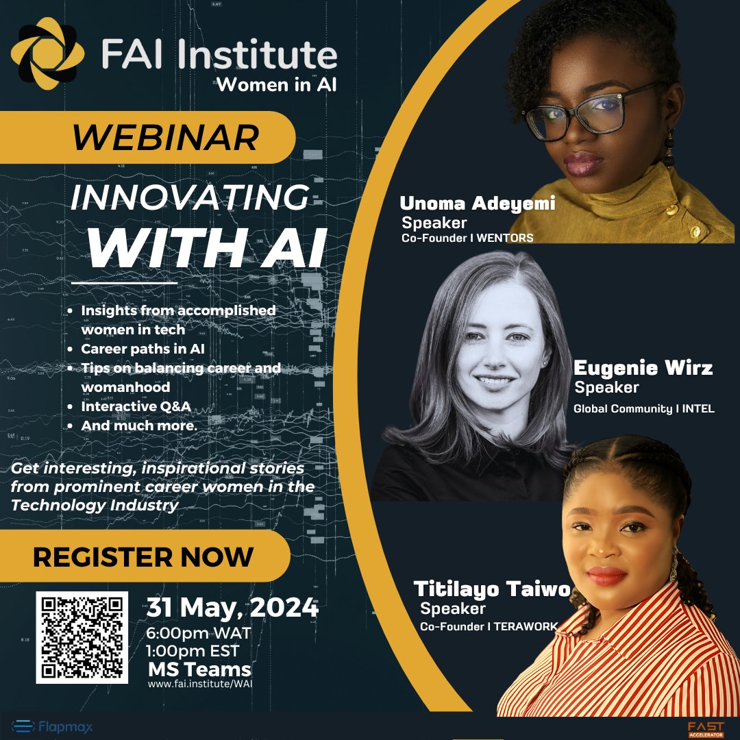 FAIInstitute's tweet image. 🌟 Exciting News! 🌟 We're thrilled to announce our transformative "Women Innovating with AI" webinar series! Join us as we spotlight visionary women driving groundbreaking advancements in tech and AI.