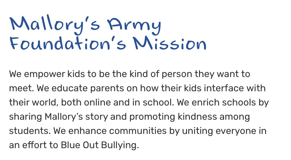 A reminder that a portion of sales of 'No School, My Rules' benefits Mallory's Army, an anti bullying organization that promotes kindness & educates parents about the effects of social media + bullying. mallorysarmy.org