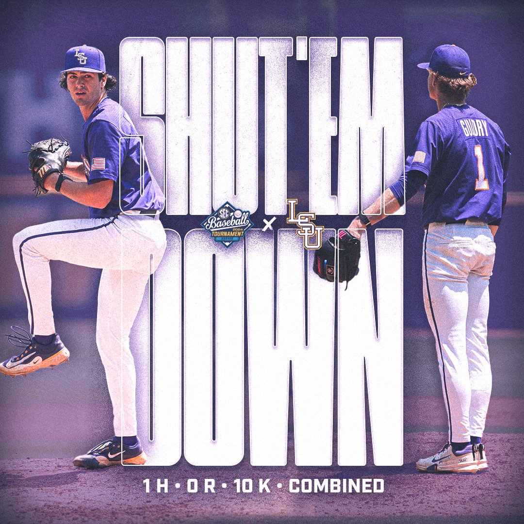 SHUT 'EM DOWN 🔥 Holman & Guidry combined for 10 strikeouts and just one hit in 8.0 scoreless innings on the bump in @LSUbaseball's second round win! #SECBSB x #SECTourney