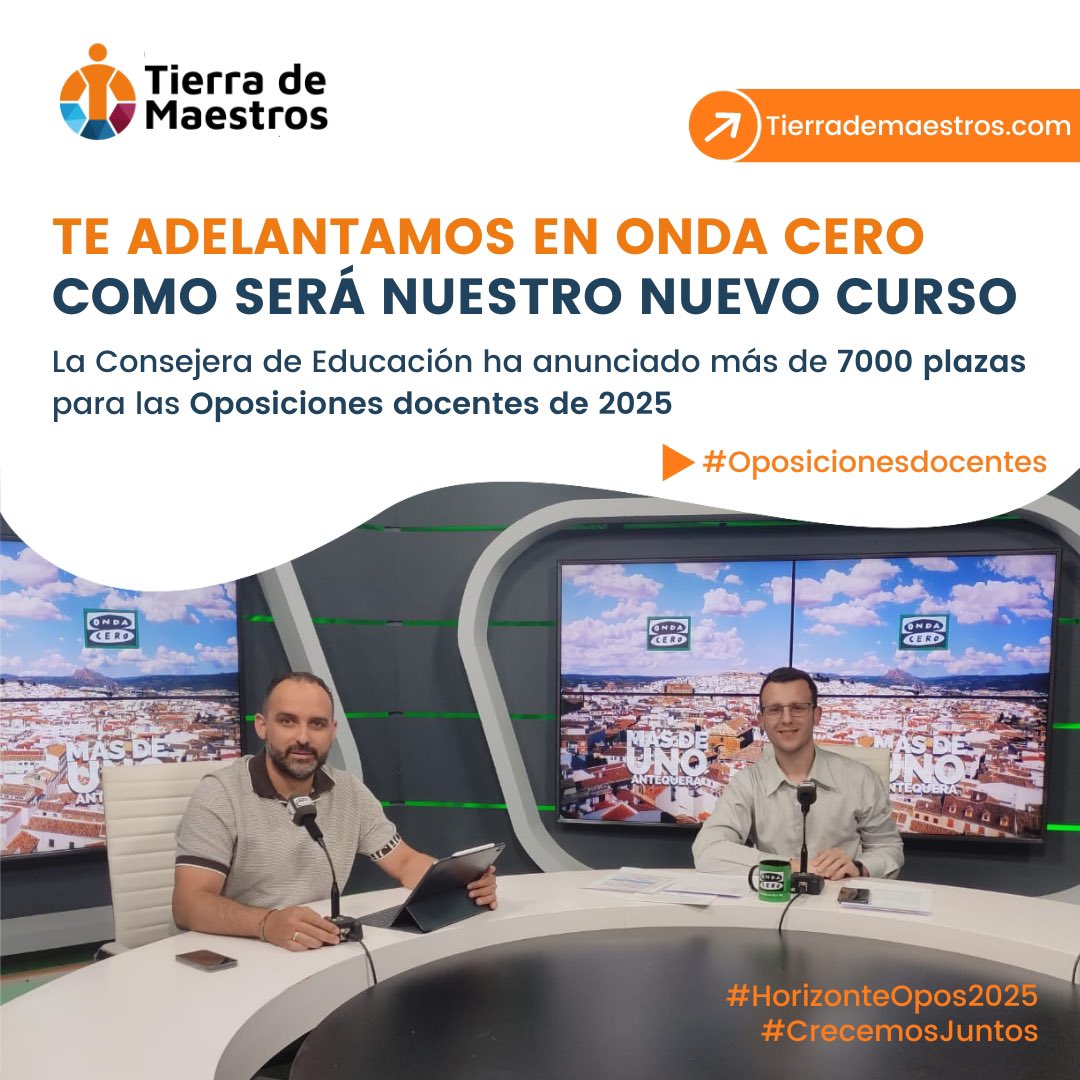 Nuestro director pedagógico Gabriel Marín adelanta en #OndaCero cómo será nuestro nuevo curso ✅#HorizonteOpos2025

📨 Abierto #PlazodeReservas

En cada nuevo reto sumamos
✅ #CompromisoProfesional🧑🏻‍💻💯
✅ #CompromisoHumano 🧡💙

🟠#OposicionesDocentes
🔵#SerMaestro\a