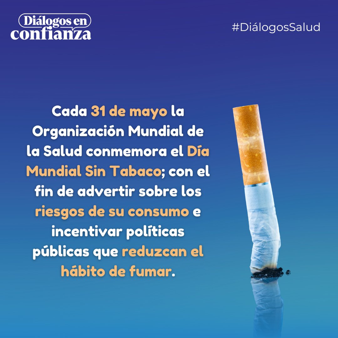 ☝️ El consumo de #tabaco es la principal causa evitable de muerte a nivel mundial y. 🚬🌎

📲 Acompáñanos el próximo lunes en #DiálogosSalud con el tema: “No puedo dejar de fumar”, #EnVivo a las 9:30h.⏰

🎙️ @pepebandera1 y Dra. Citlaly López