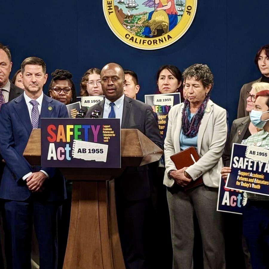 Our students must be safe in order to learn and thrive. Today, State Supt. @TonyThurmond announced his support of AB 1955, the SAFETY Act, in a press conference hosted by the LGBTQ+ Caucus.