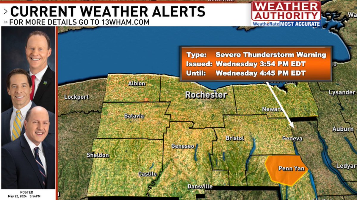 Here are the latest warnings for the area. Please go to 13wham.com/weather for more specific information.