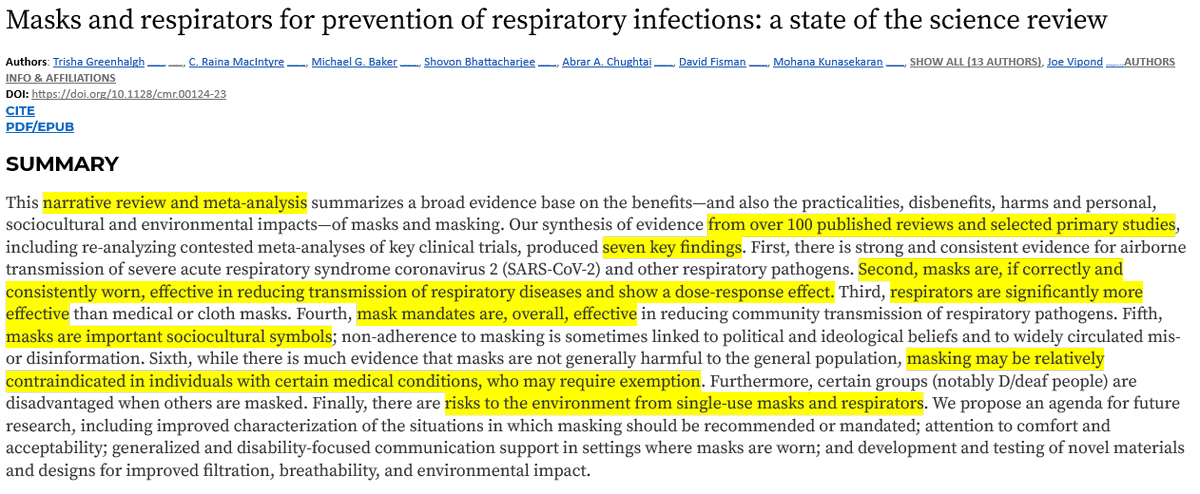 Huge study concludes, 'masks are, if correctly and consistently worn, effective in reducing transmission of respiratory diseases and show a dose-response effect.' journals.asm.org/doi/full/10.11…